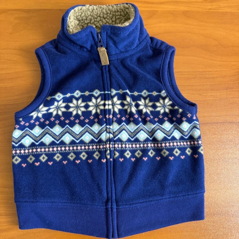 SALE Carters 6m Baby Boys Fleece Vest Winter Fair Isle and Gray‎ Yellow Zip Up